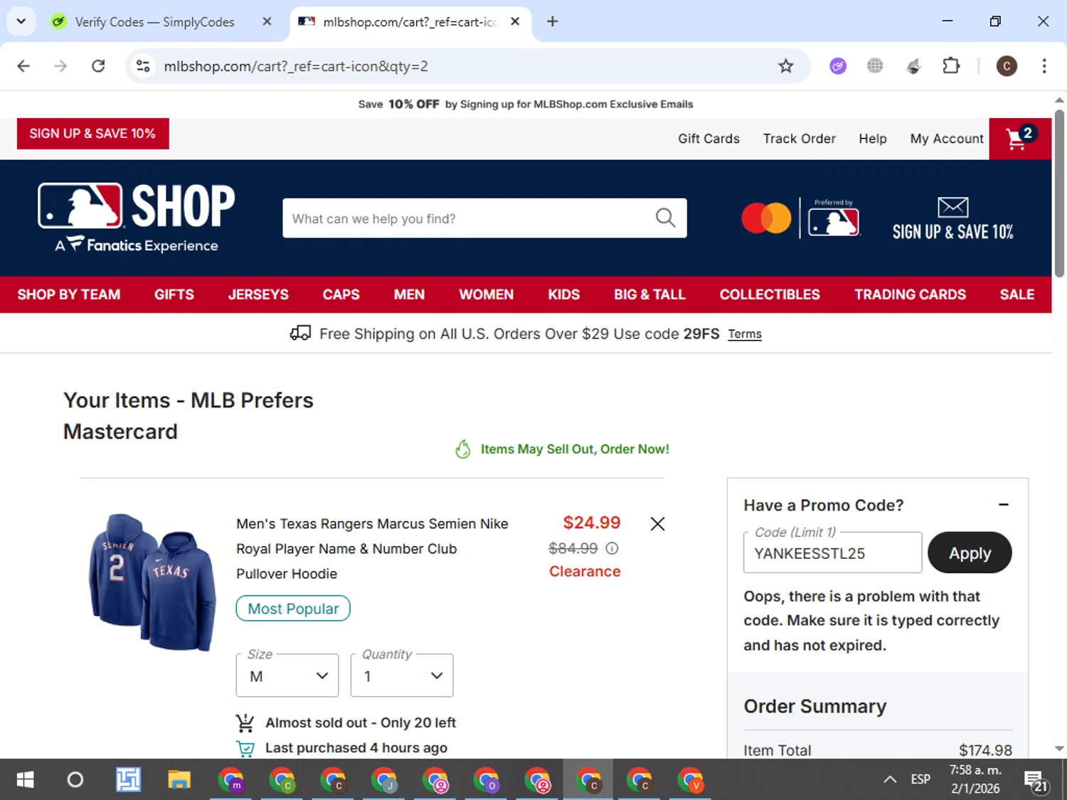 Minnesota Twins checkout page showing Minnesota Twins promo code box | Screenshot taken by SimplyCodes community member on Jan 2, 2026