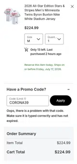 Minnesota Twins coupon verification screenshot