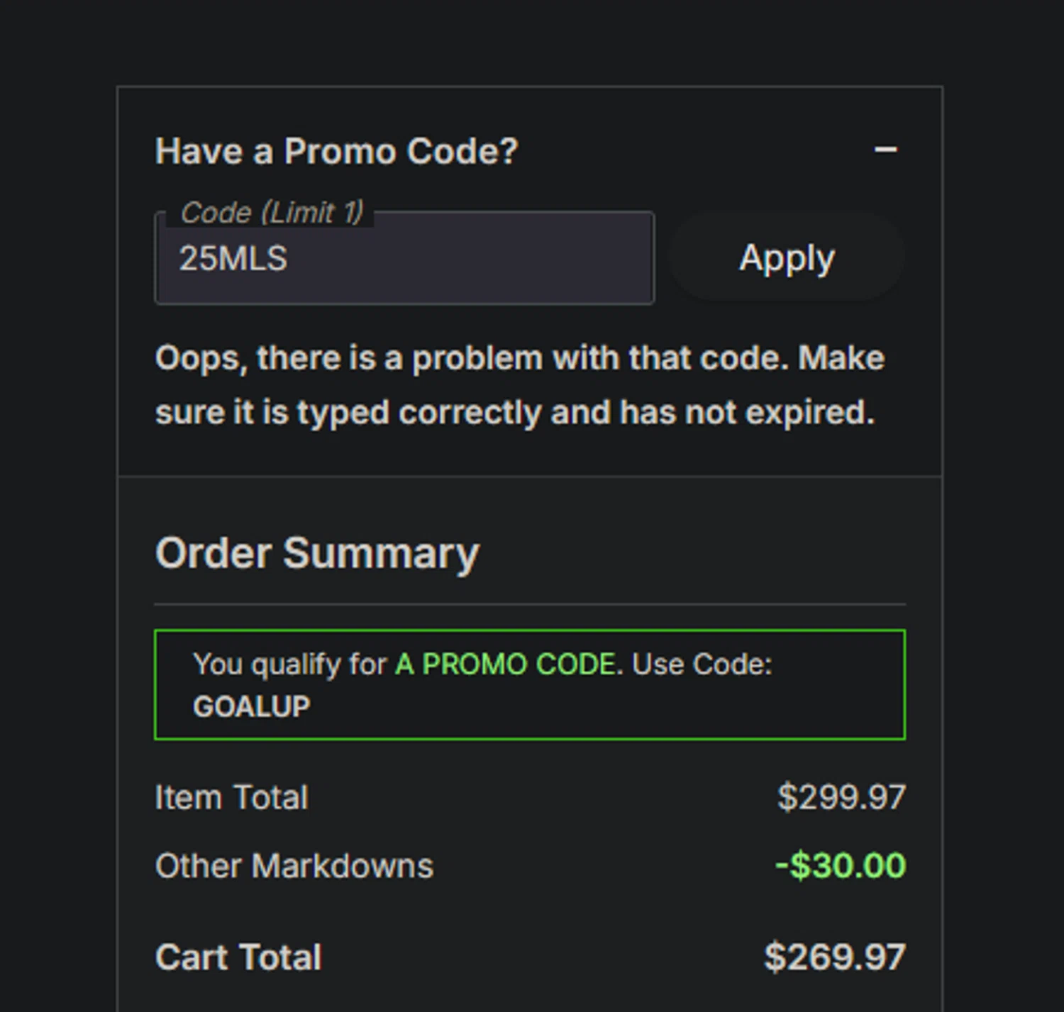 Minnesota United FC promo code screenshot showing code 25mls applied at Minnesota United FC checkout page. Uploaded by SimplyCodes community member xocelot44x on Dec 14, 2025