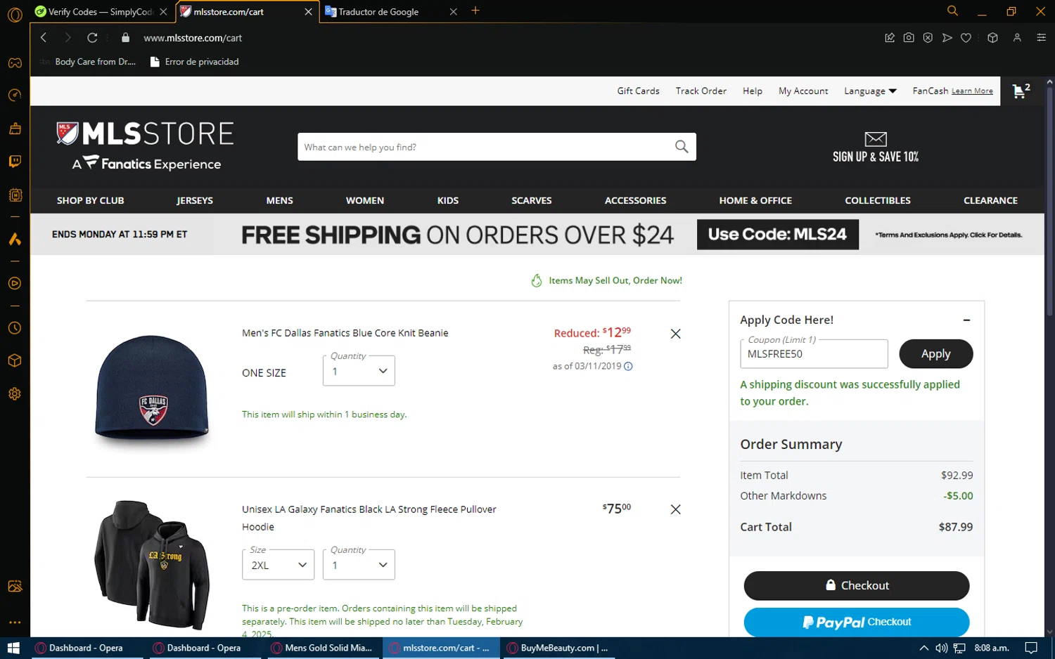 Minnesota United FC promo code screenshot showing code MLSFREE50 applied at Minnesota United FC checkout page. Uploaded by SimplyCodes community member SrSolomon on Jan 21, 2025
