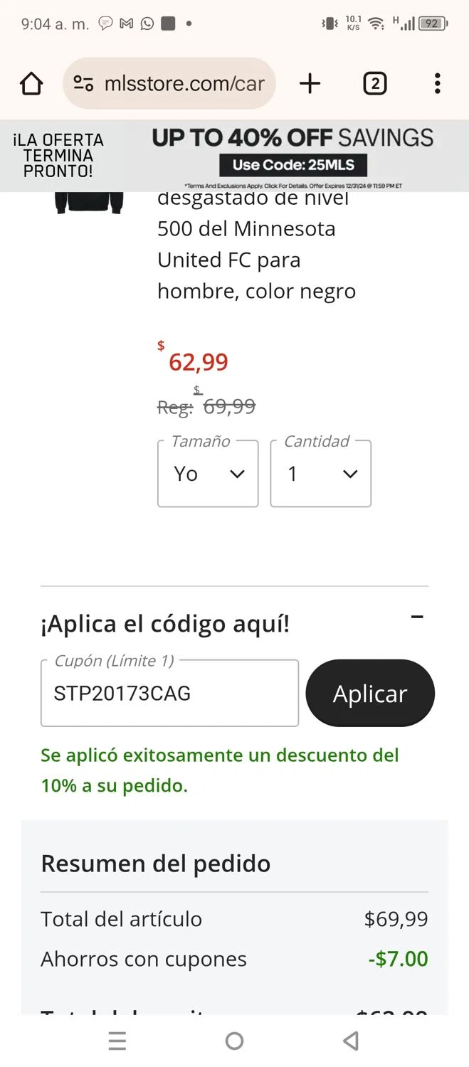 Minnesota United FC promo code screenshot showing code STP20173CAG applied at Minnesota United FC checkout page. Uploaded by SimplyCodes community member 220919 on Dec 27, 2024