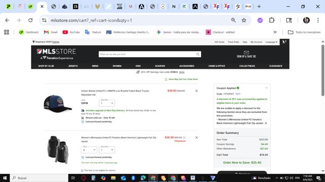 Minnesota United FC checkout page showing Minnesota United FC promo code box | Screenshot taken by SimplyCodes community member on Sep 9, 2025