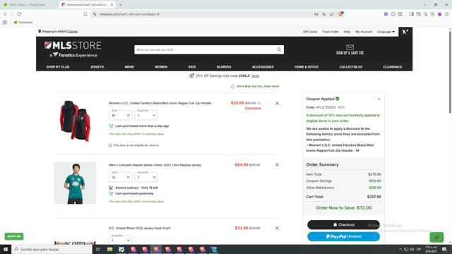 Minnesota United FC checkout page showing Minnesota United FC promo code box | Screenshot taken by SimplyCodes community member on Sep 8, 2025