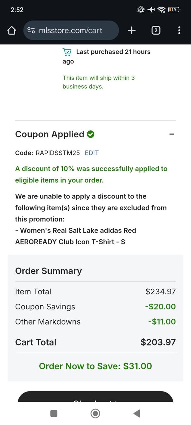 Minnesota United FC checkout page showing Minnesota United FC promo code box | Screenshot taken by SimplyCodes community member on Oct 3, 2025