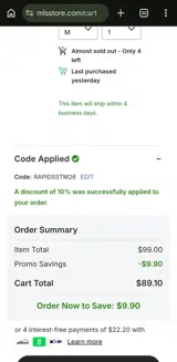 RAPIDSSTM26 coupon verification screenshot