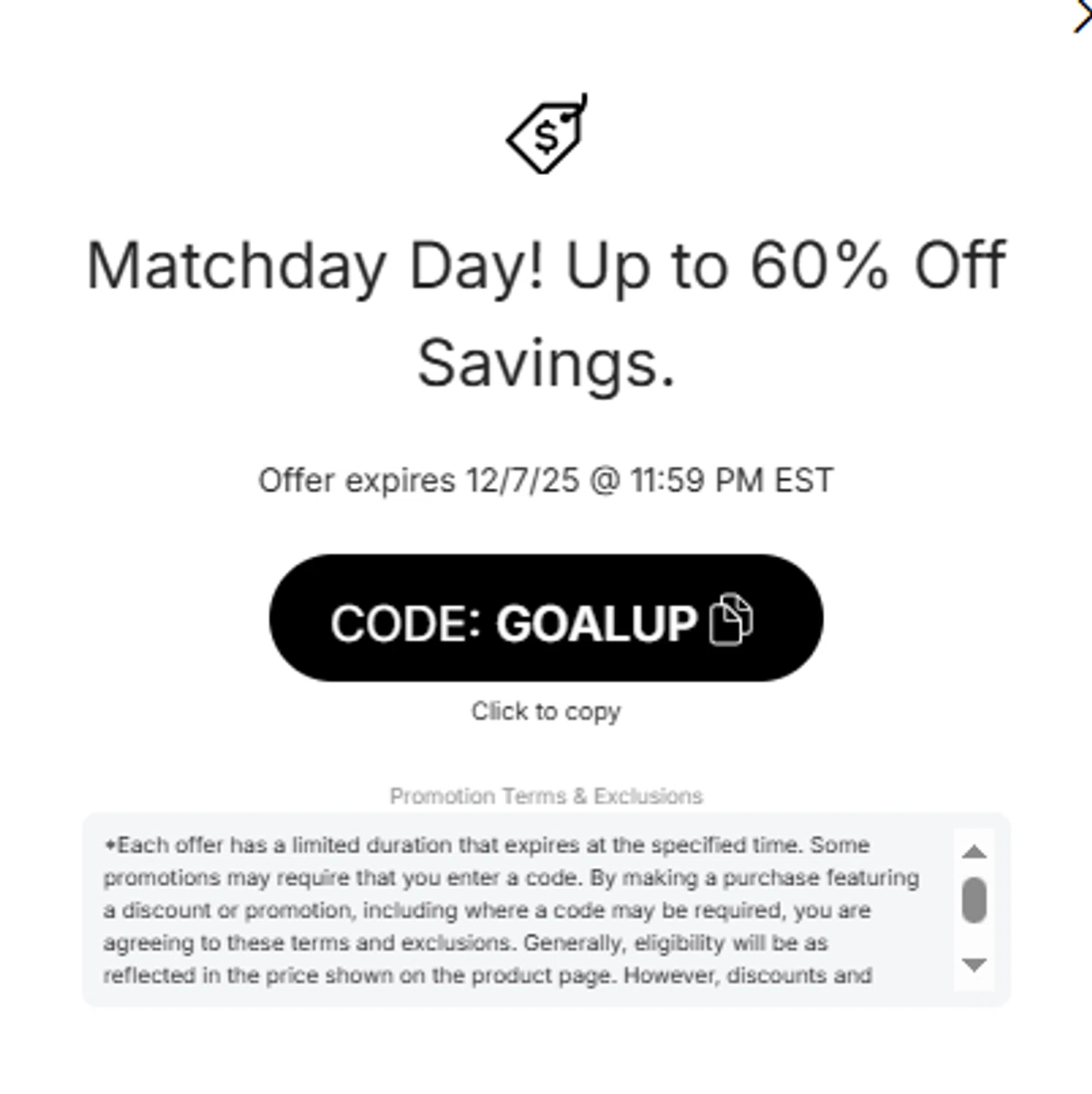 Minnesota United FC promo code screenshot showing code GOALUP applied at Minnesota United FC checkout page. Uploaded by SimplyCodes community member Aresss on Dec 5, 2025