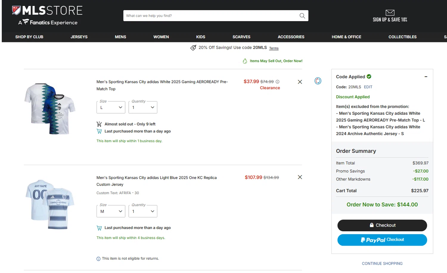 Minnesota United FC promo code screenshot showing code 20MLS applied at Minnesota United FC checkout page. Uploaded by SimplyCodes community member Dulce__ on Feb 3, 2026