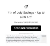 NFLFIREWORKS coupon verification screenshot