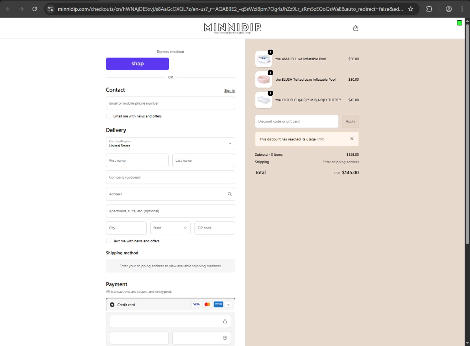 Minnidip promo code screenshot showing code W2BDKMV5 applied at Minnidip checkout page. Uploaded by SimplyCodes community member webiwabo on Apr 6, 2026