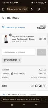 Welcome20 coupon verification screenshot
