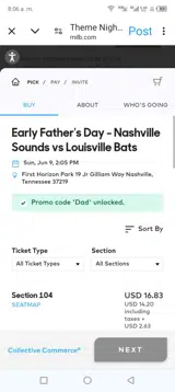 Minor League Baseball coupon verification screenshot