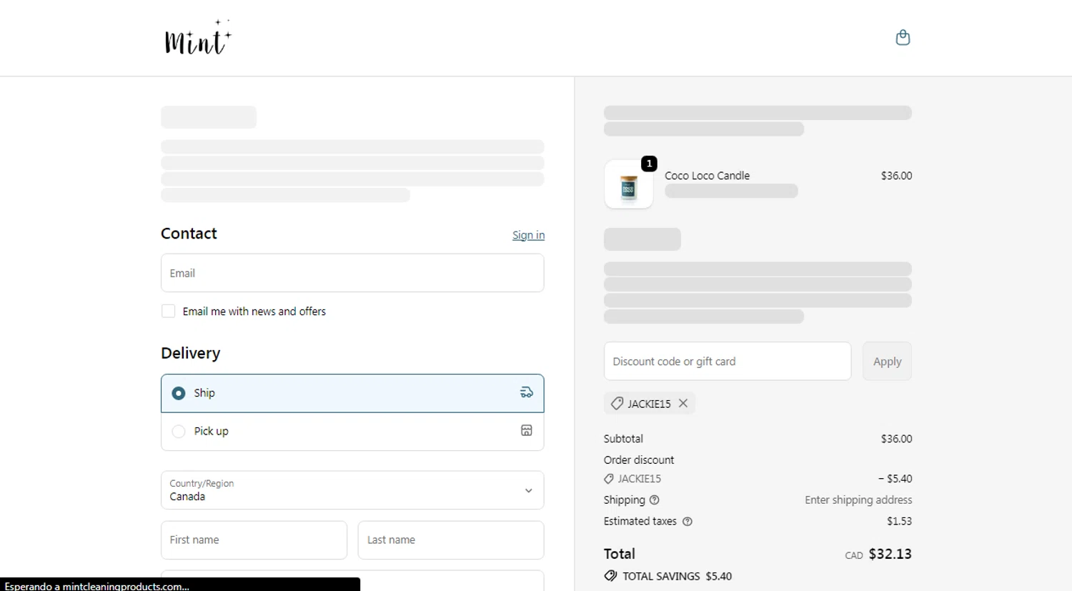 Mint Cleaning discount code screenshot showing code JACKIE15 applied at Mint Cleaning checkout page. Uploaded by SimplyCodes community member Omega77 on Oct 21, 2025