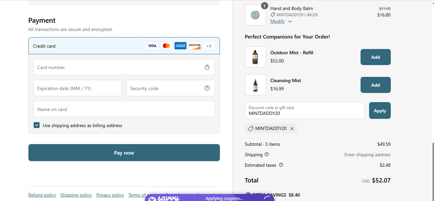 Mint Cleaning discount code screenshot showing code MINTDADDY20 applied at Mint Cleaning checkout page. Uploaded by SimplyCodes community member shark12 on Jun 2, 2025