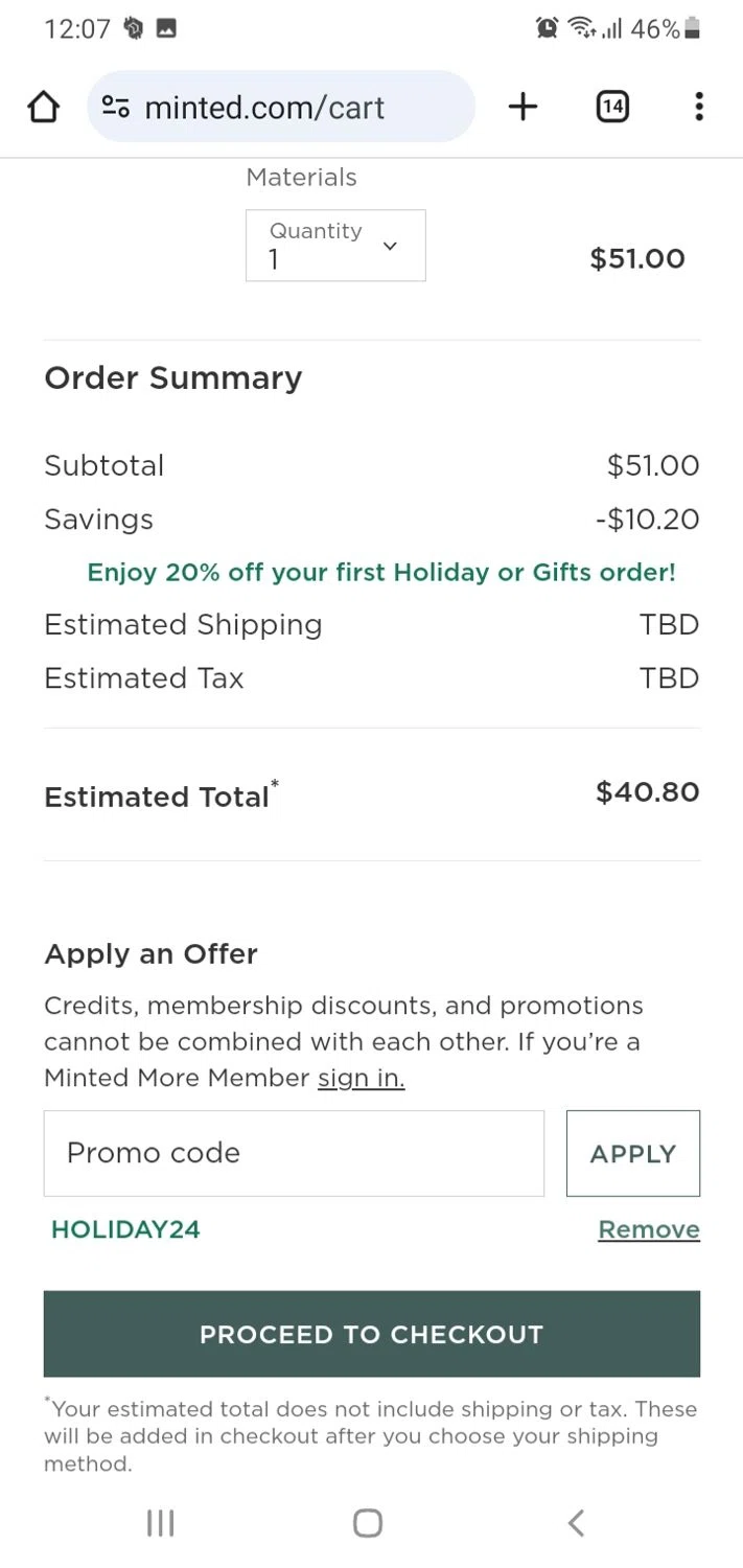 Minted new customer promo code on sale