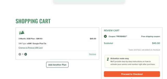 Mint Mobile checkout page showing Mint Mobile promo code box | Screenshot taken by SimplyCodes community member on Aug 22, 2025
