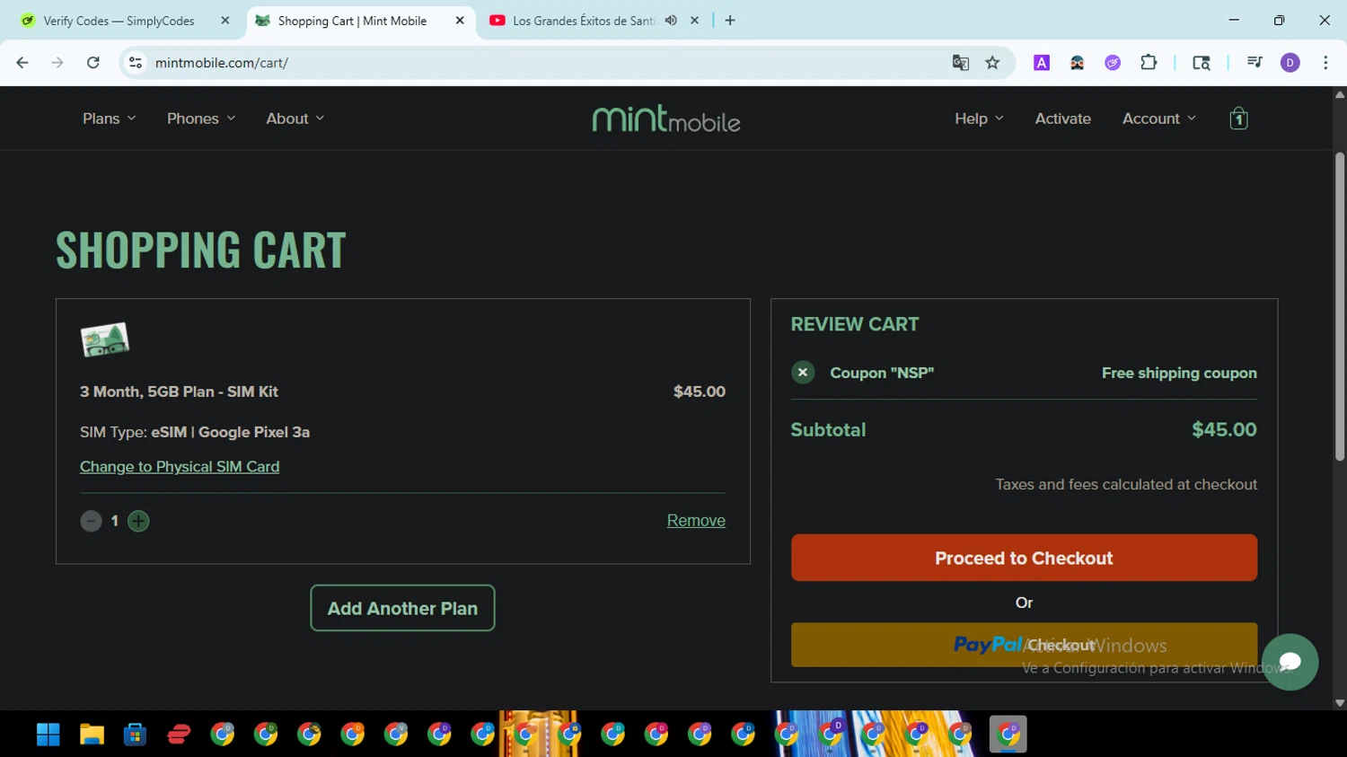 Mint Mobile promo code screenshot showing code NSP applied at Mint Mobile checkout page. Uploaded by SimplyCodes community member EpicSpotter8045 on May 27, 2025