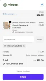 SUBSTAINABILITY10 coupon verification screenshot