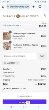 MADDIE25 coupon verification screenshot