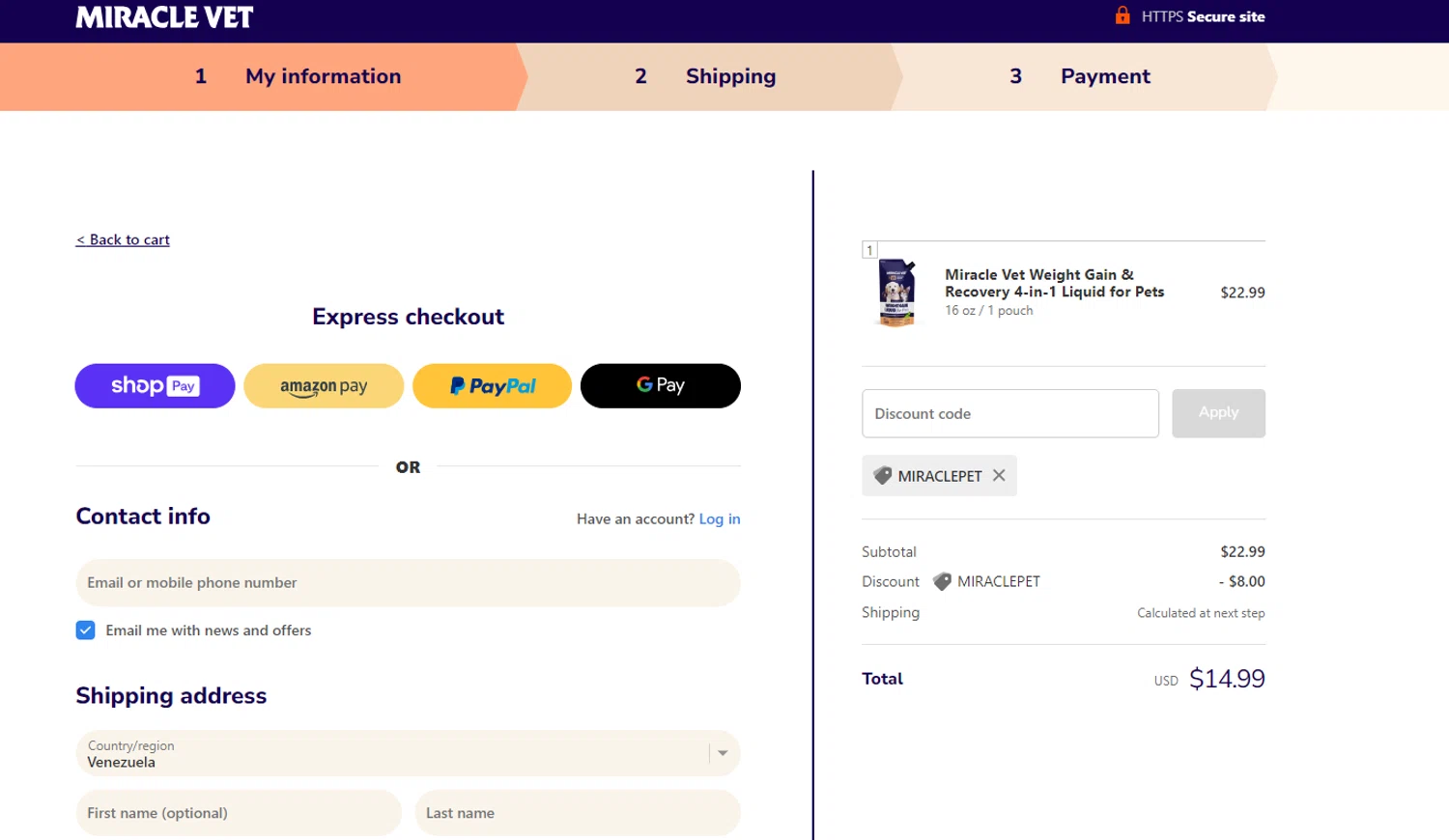 where to use Miracle Vet promo code box