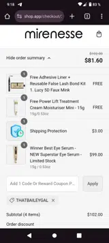 Mirenesse coupon verification screenshot