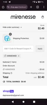 Mirenesse coupon verification screenshot