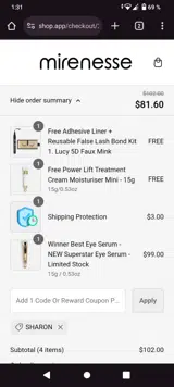 Mirenesse coupon verification screenshot