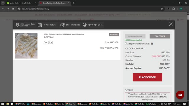 Mirraw checkout page showing Mirraw coupon code box | Screenshot taken by SimplyCodes community member on Mar 20, 2025