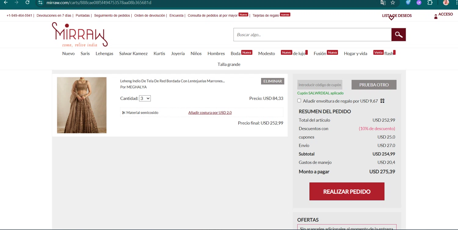 Mirraw checkout page showing Mirraw coupon code box | Screenshot taken by SimplyCodes community member on Jan 2, 2026