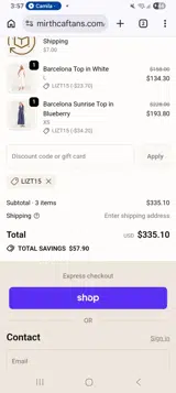 LIZT15 coupon verification screenshot