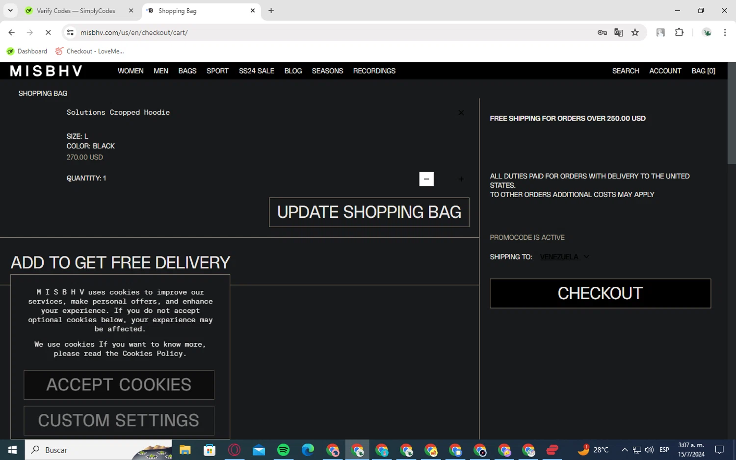 MISBHV checkout page showing MISBHV promo code box | Screenshot taken by SimplyCodes community member on Jul 15, 2024
