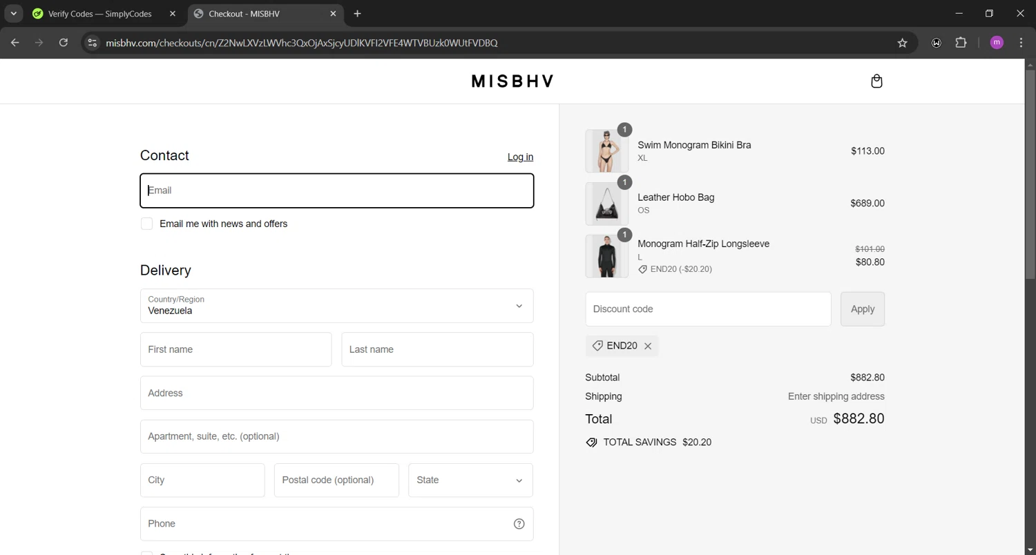 MISBHV checkout page showing MISBHV promo code box | Screenshot taken by SimplyCodes community member on Sep 6, 2024