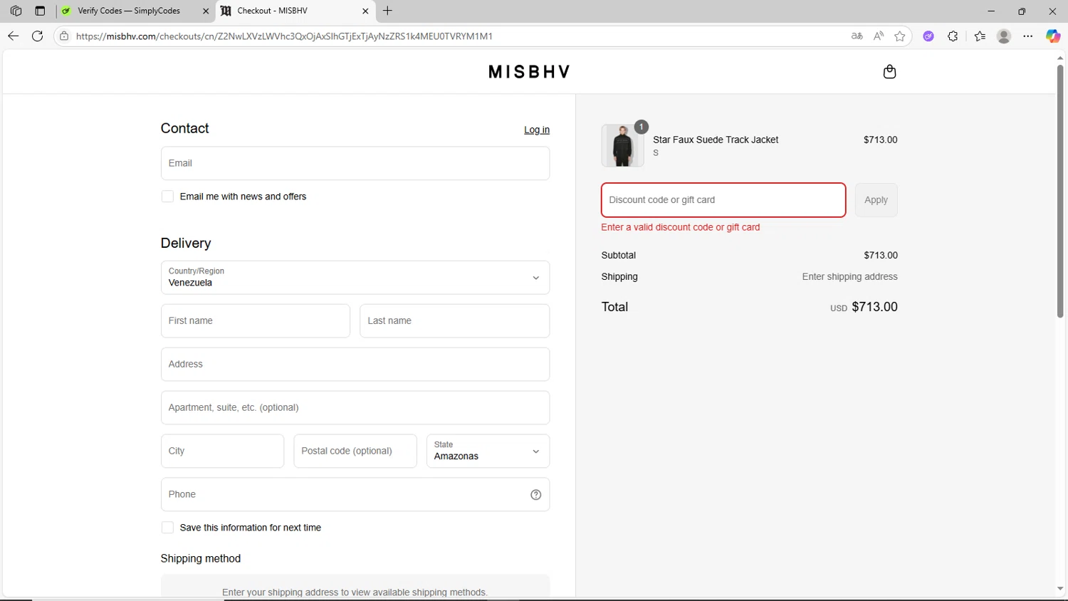MISBHV promo code screenshot showing code presale30 applied at MISBHV checkout page. Uploaded by SimplyCodes community member CrownShopper2899 on Jun 11, 2025