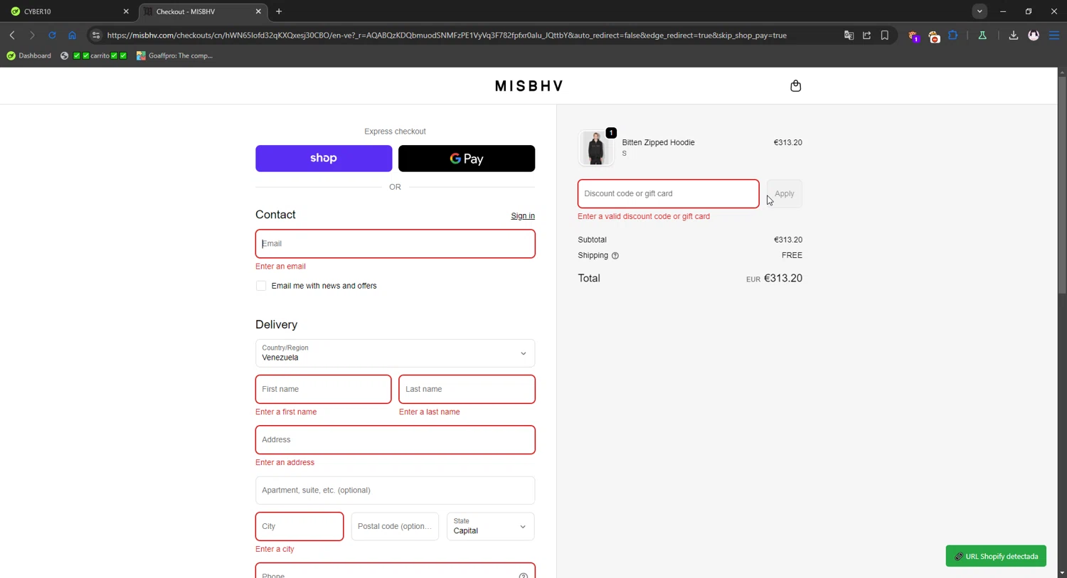 MISBHV promo code screenshot showing code CYBER10 applied at MISBHV checkout page. Uploaded by SimplyCodes community member gribethr on Dec 5, 2025