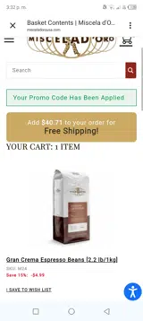 Miscela d'Oro USA coupon verification screenshot