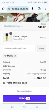 MORIS coupon verification screenshot