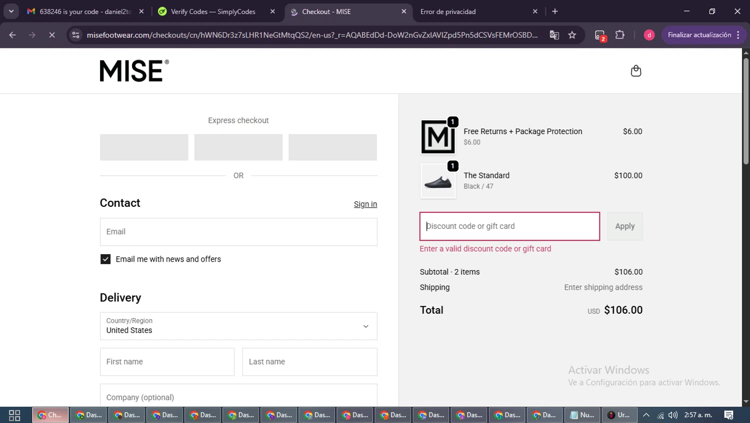 MISE Footwear discount code screenshot showing code ARCHIVE applied at MISE Footwear checkout page. Uploaded by SimplyCodes community member MagnificentSpotter4236 on Dec 9, 2025
