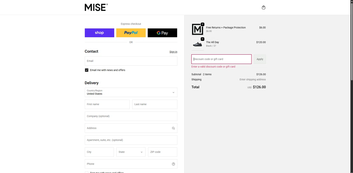 MISE Footwear discount code screenshot showing code ARCHIVE applied at MISE Footwear checkout page. Uploaded by SimplyCodes community member SwiftPhoenix267 on Dec 9, 2025