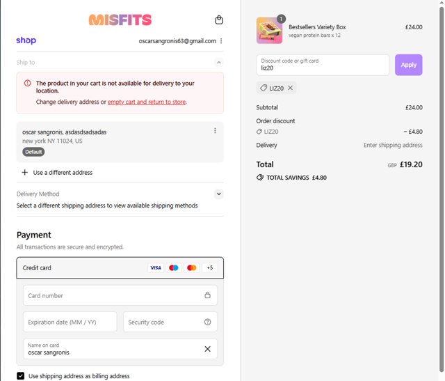 Misfits Health checkout page showing Misfits Health promo code box | Screenshot taken by SimplyCodes community member on Sep 9, 2025