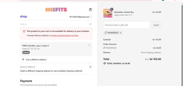 Misfits Health checkout page showing Misfits Health promo code box | Screenshot taken by SimplyCodes community member on Sep 9, 2025