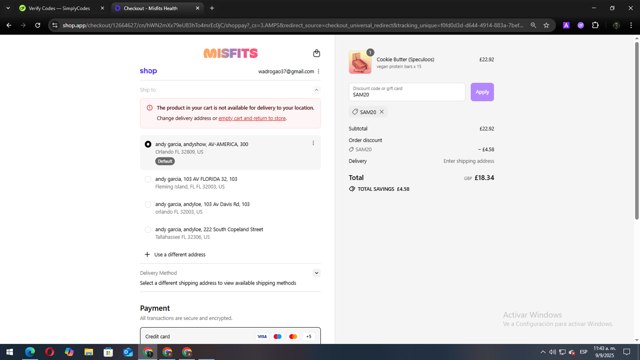 Misfits Health checkout page showing Misfits Health promo code box | Screenshot taken by SimplyCodes community member on Sep 9, 2025