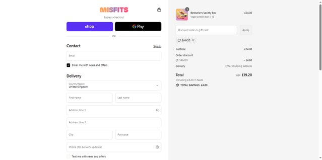Misfits Health checkout page showing Misfits Health promo code box | Screenshot taken by SimplyCodes community member on Sep 9, 2025