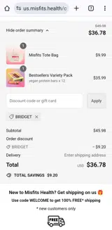 Bridget coupon verification screenshot
