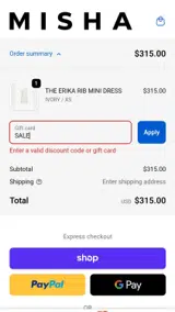 SALE coupon verification screenshot