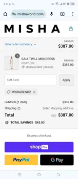 MISHAOLWD2 coupon verification screenshot