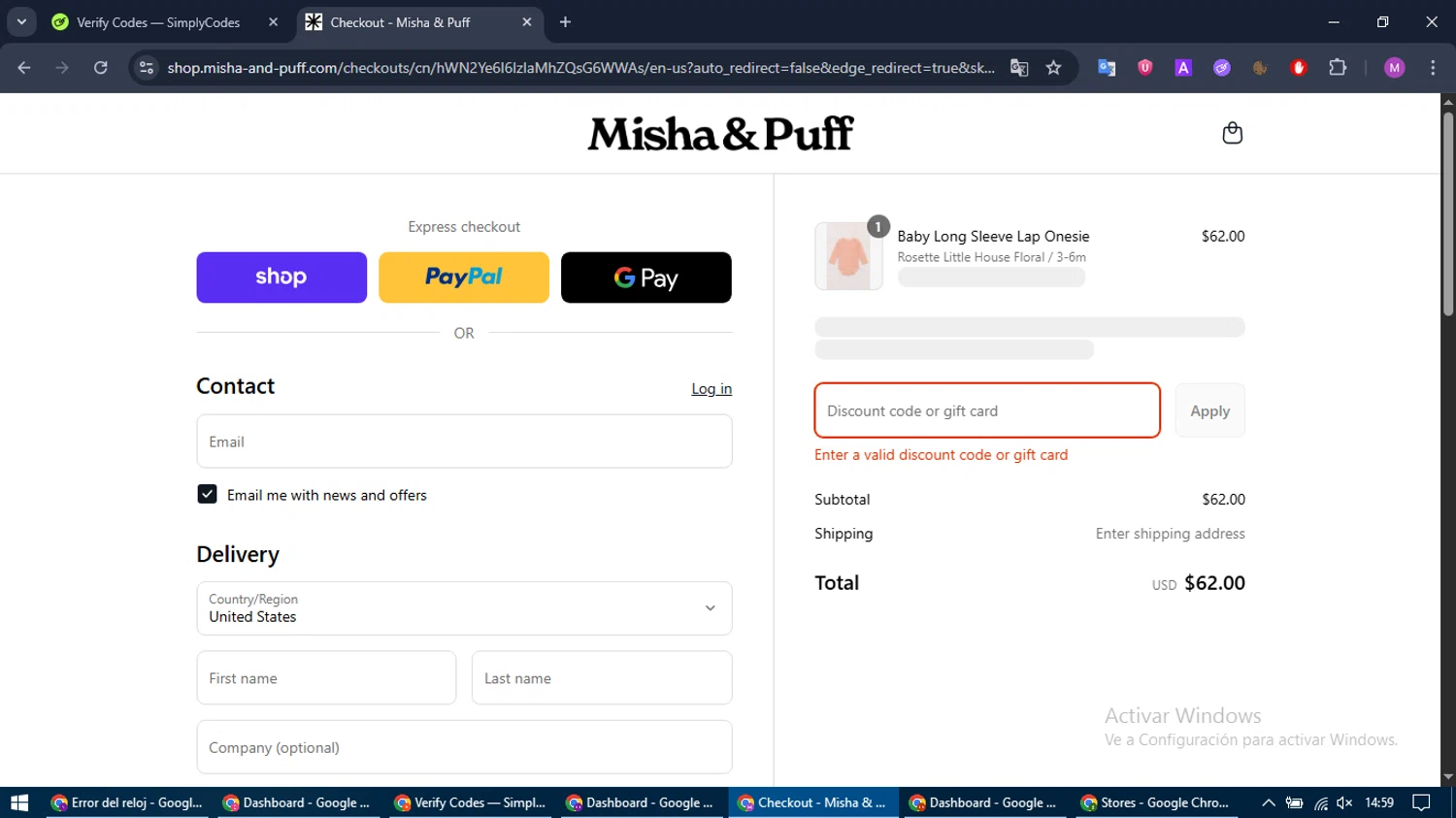 Misha & Puff promo code screenshot showing code EXTRA10 applied at Misha & Puff checkout page. Uploaded by SimplyCodes community member MightyTracker1549 on Sep 3, 2025