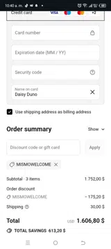 Mismo coupon verification screenshot