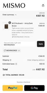 Mismo coupon verification screenshot