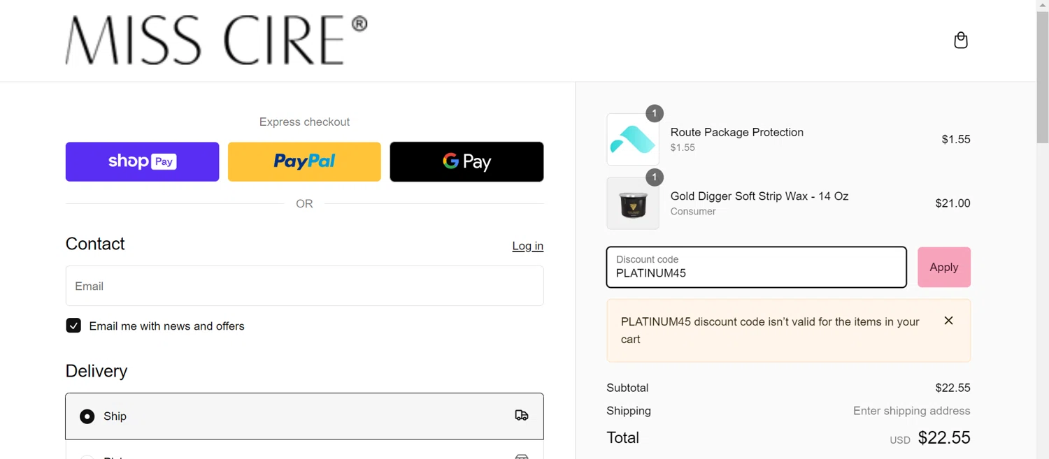 where to use Miss Cire promo code box