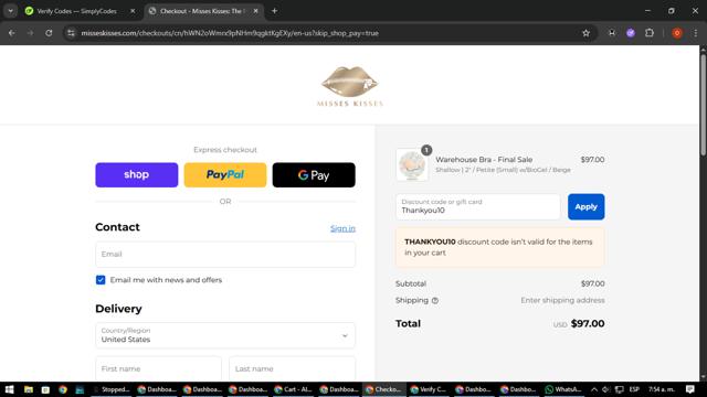 Misses Kisses checkout page showing Misses Kisses discount code box | Screenshot taken by SimplyCodes community member on Sep 10, 2025