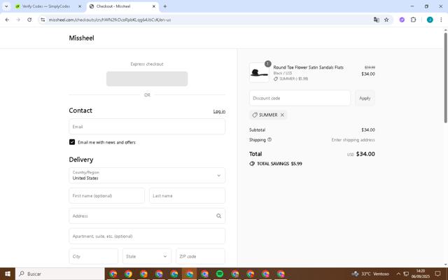 Missheel checkout page showing Missheel discount code box | Screenshot taken by SimplyCodes community member on Sep 6, 2025